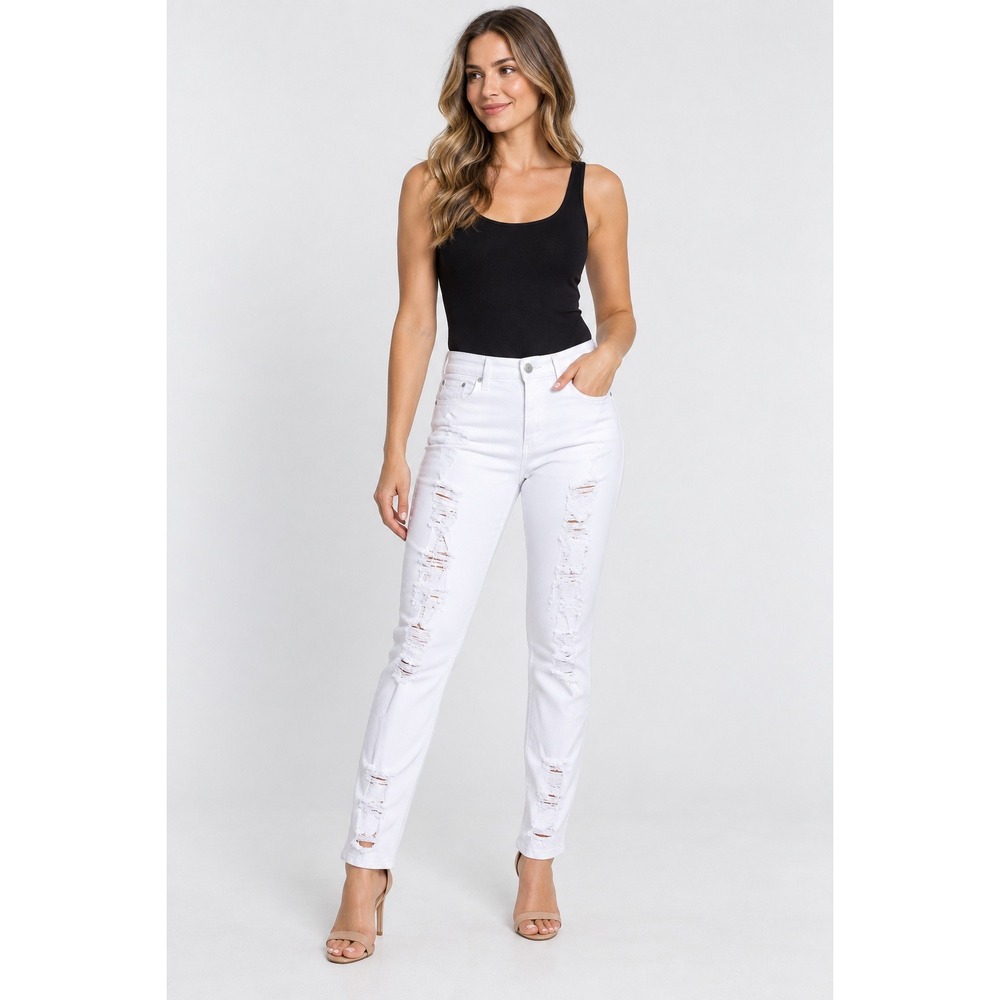 VIP Jeans Womens White Distressed Skinny Jeans Shredded High Rise Size 11/12 NEW